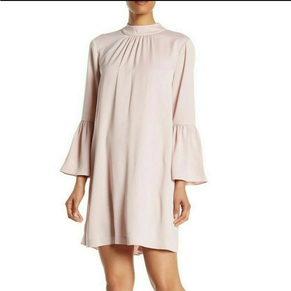 Ted Baker Pink Bow Neck Pleated Back Dress‎ with Bell Sleeves Size 6